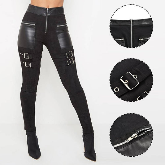 Leather Accented Zipper Trousers