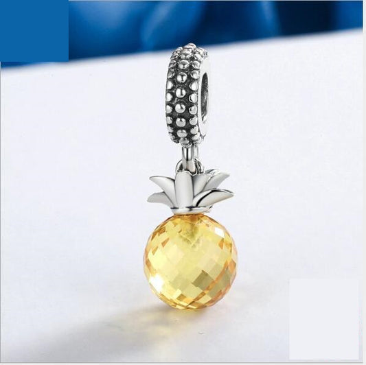 Tropical Style Fruit Pineapple Pendant 925 Silver Beads Cross-border E-commerce Original DIY Bracelet Accessories SCC150