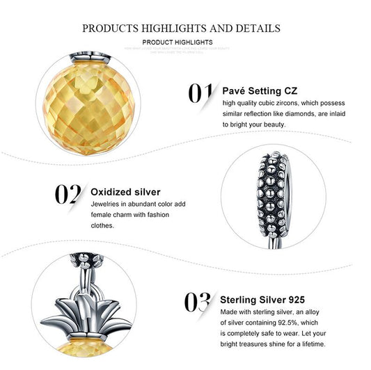 Tropical Style Fruit Pineapple Pendant 925 Silver Beads Cross-border E-commerce Original DIY Bracelet Accessories SCC150