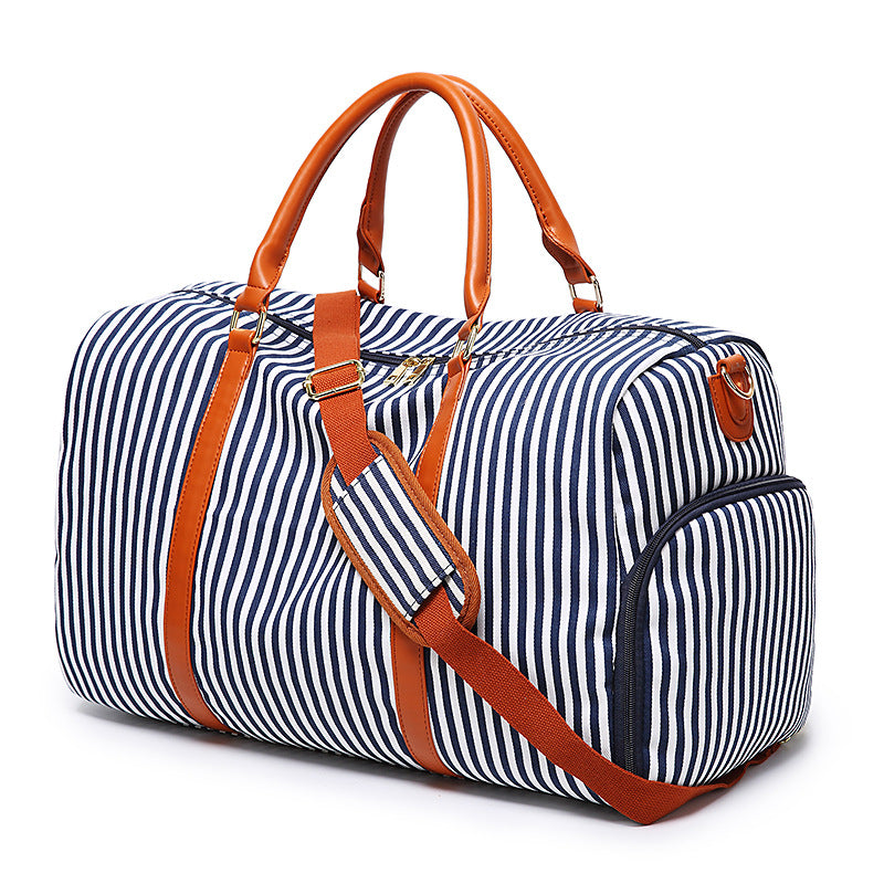 New Fashion Stripe Contrast Color and Leather Canvas Big Bag