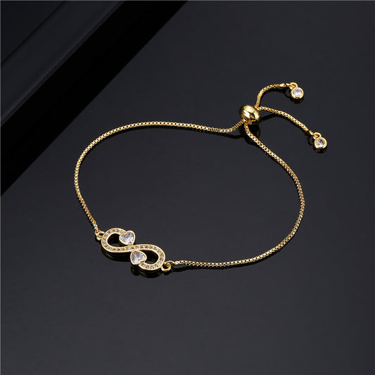 Pull Adjustable Brass Micro-set Zircon Heart Infinity Charm Bracelet