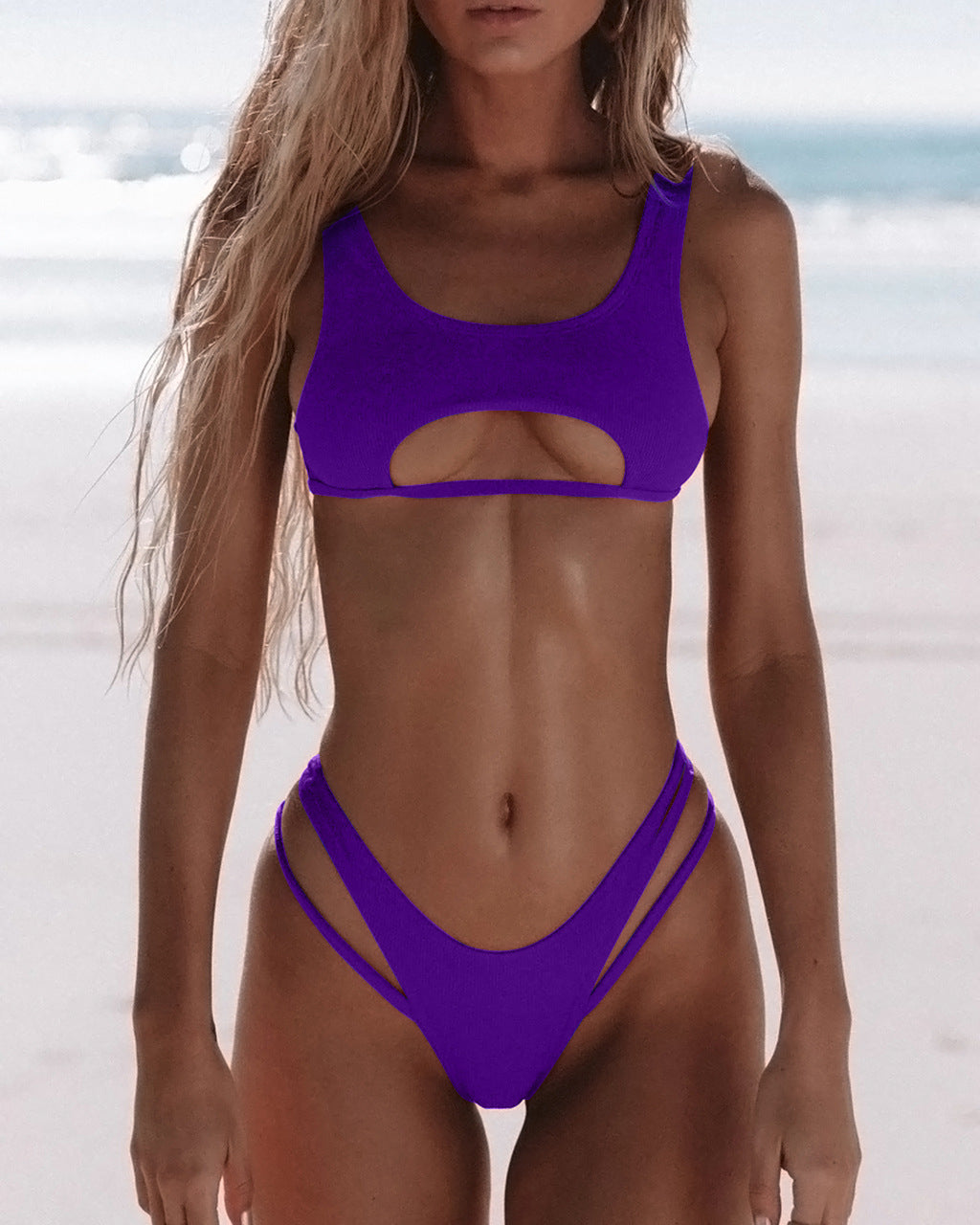Bikini Women's Solid Color Split Swimsuit Hollow Snake Fabric Swimwear