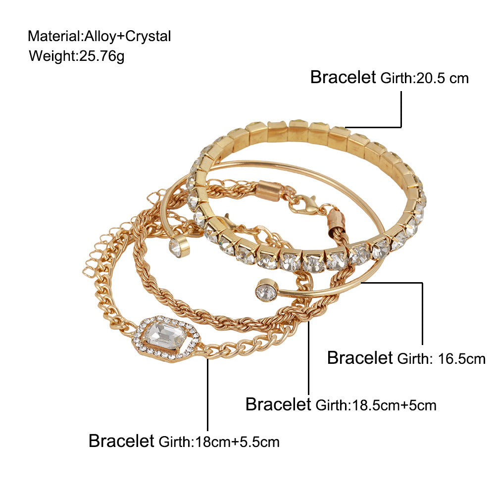 Vintage Luxury Crystal Twisted Cuff Chain Bracelets (4 Pcs)