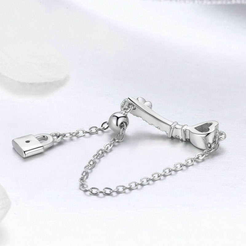 Female Heart Lock S925 Sterling Silver Ring