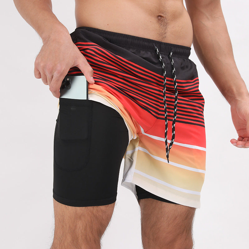 Gradient Printed Beach Shorts Double Layer Casual Sport Shorts