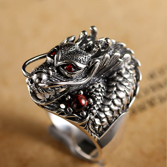 Vintage Thai Silver Dragon Head  Domineering Men's Ring