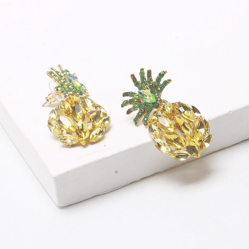 Creative Pineapple Micro-set Crystal Hollow Glass Diamond Earrings