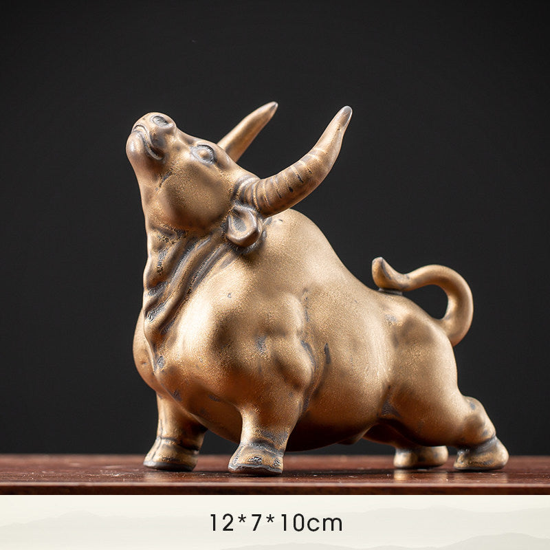 Ceramic Red & Bronze Bull Figures