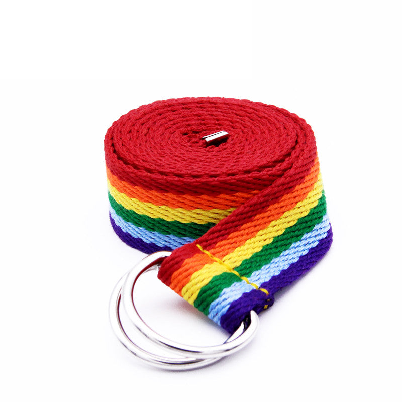 Six Colors Rainbow Belt For Women With Decorative Double Ring Buckle