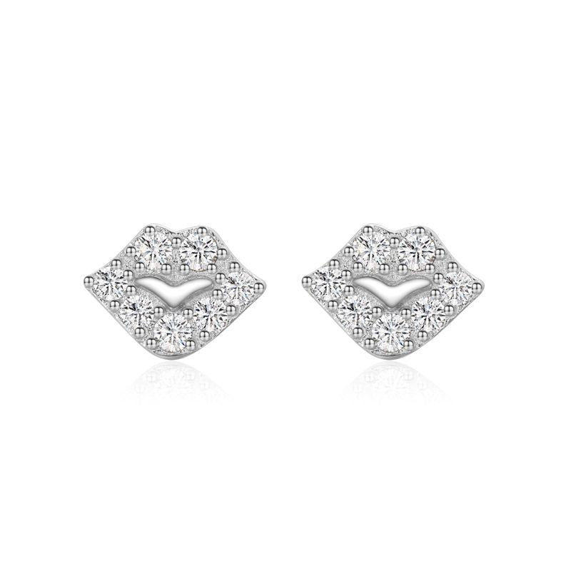 S925 Sterling Silver Kiss Lips Full Diamond Earrings