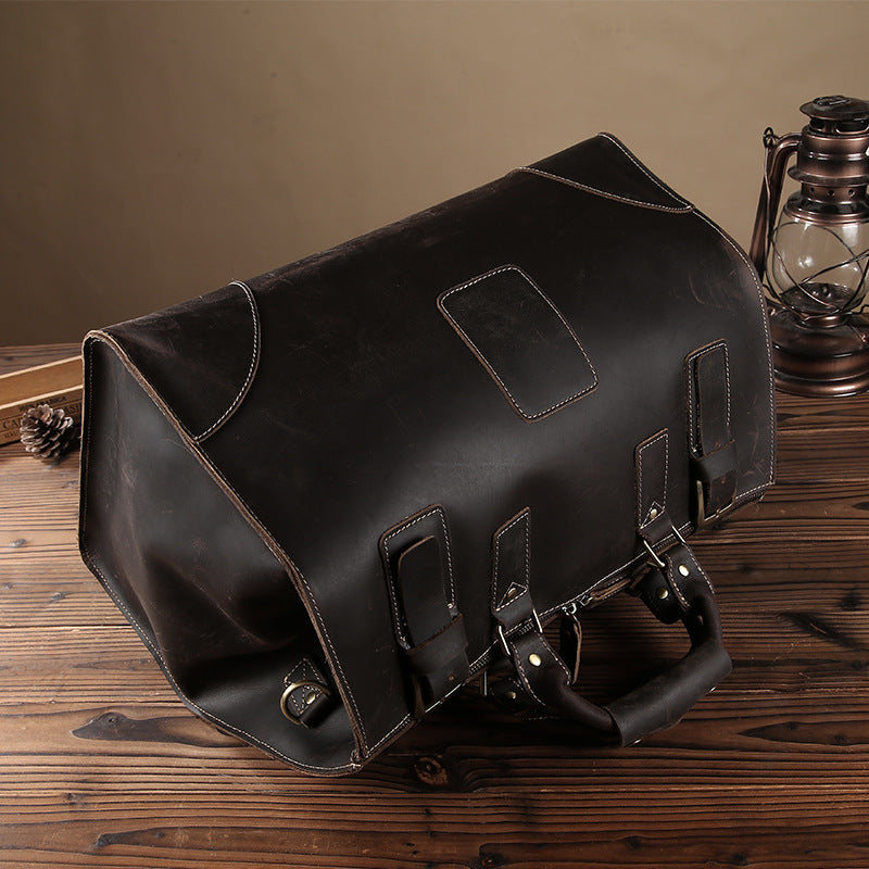 Vintage Cowhide Men's Bag, Large-capacity Travel Bag, Leather Shoulder Bag