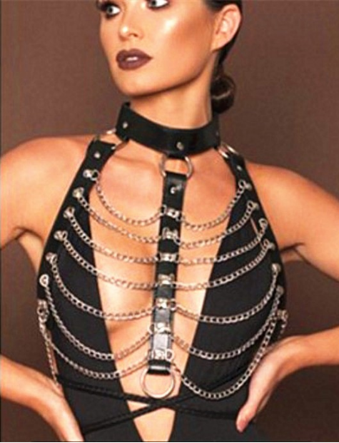 Leather Harness Bondage Beach Chain Collar Choker Shoulder Necklace Jewelry Accessories