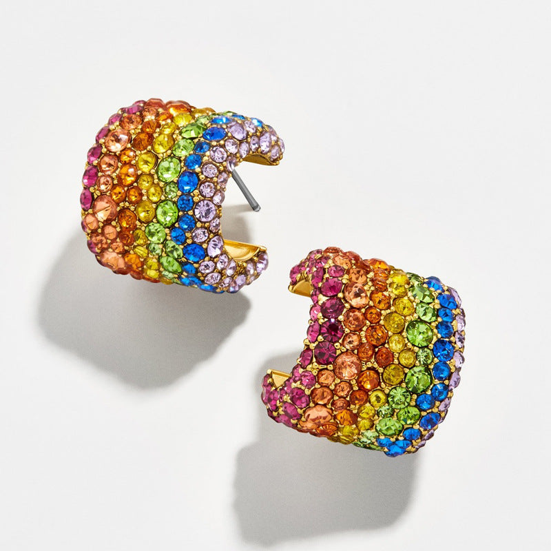 Rainbow colored gemstone ear studs