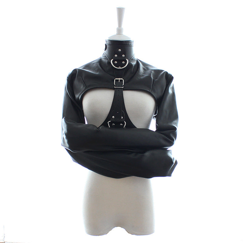 Long-sleeved reverse leather bondage dress queen