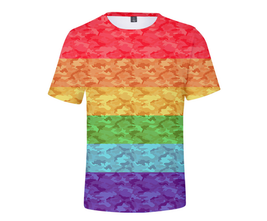 Rainbow gay couple with short-sleeved T-shirt