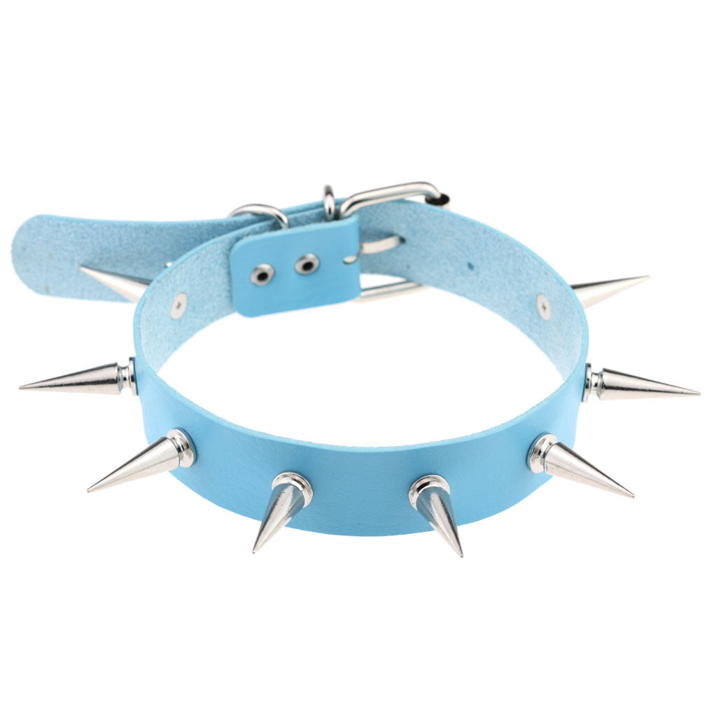 SPIKES CHOKER NECKLACE LEATHER