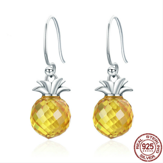 Sterling Silver Crystal Pineapple Drop Earrings