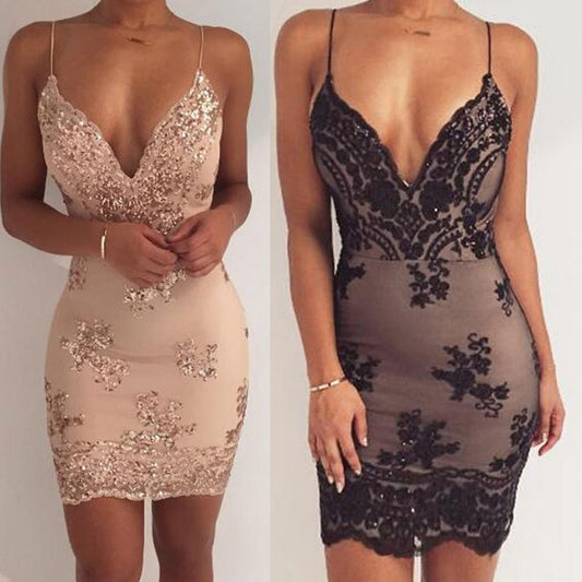 Sequin Mesh Overlay Strappy Cocktail Dress