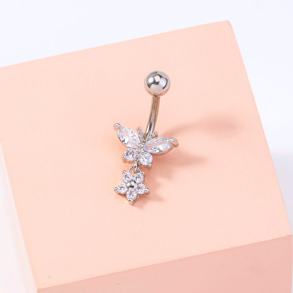 Cross-border hot-selling personality fashion trend micro-inlaid butterfly belly button nails creative zircon piercing belly button accessories women
