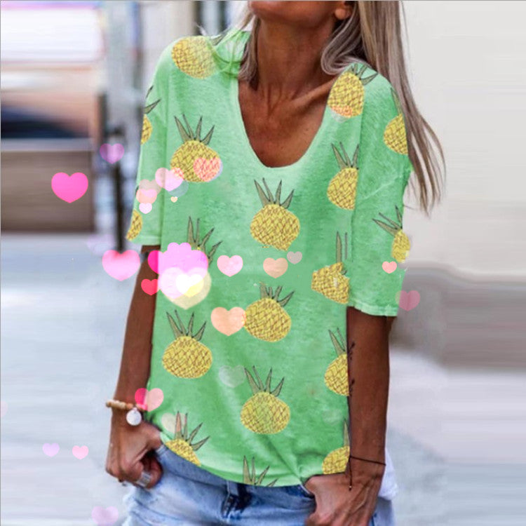 Pineapple printed round neck short sleeve