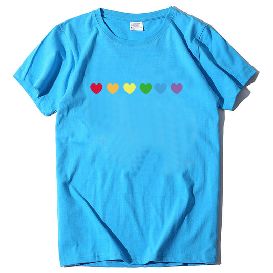 Heart-shaped Rainbow Print Top Short-sleeved T-shirt
