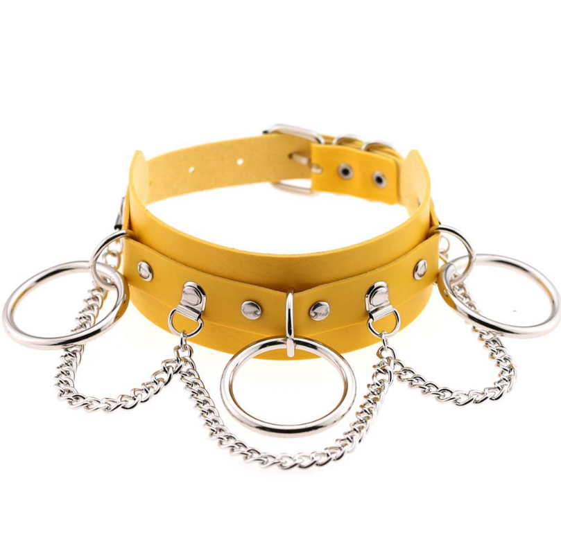 European and American style personality exaggerated PU leather collar necklace Punk street shooting nightclub O-ring chain clavicle chain neck collar