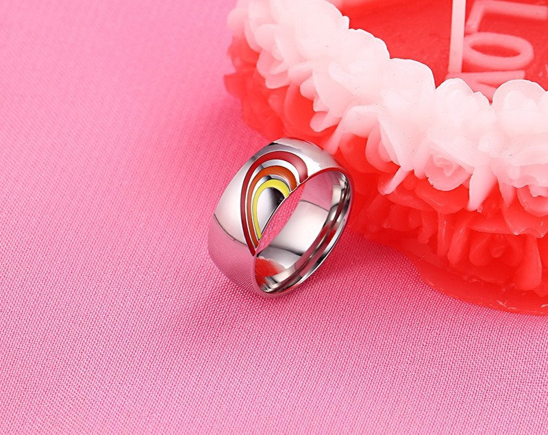 Titanium Steel Rainbow  Heart Couples Rings