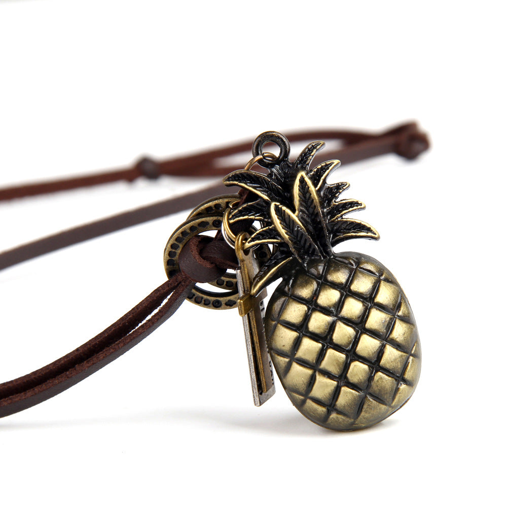 Pineapple leather rope necklace