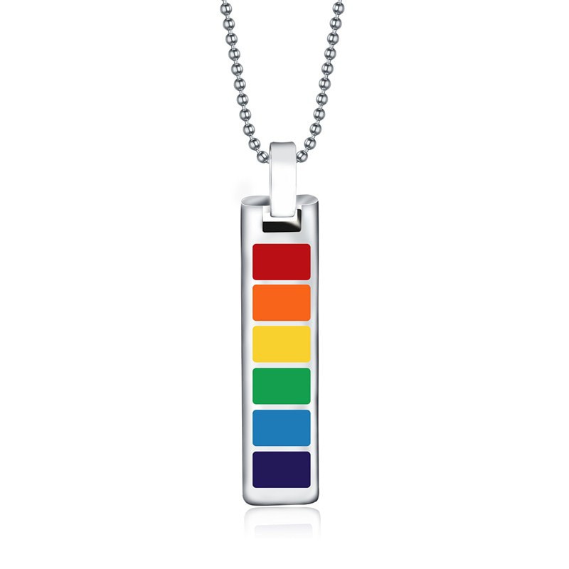 Rainbow rectangular pendant necklace