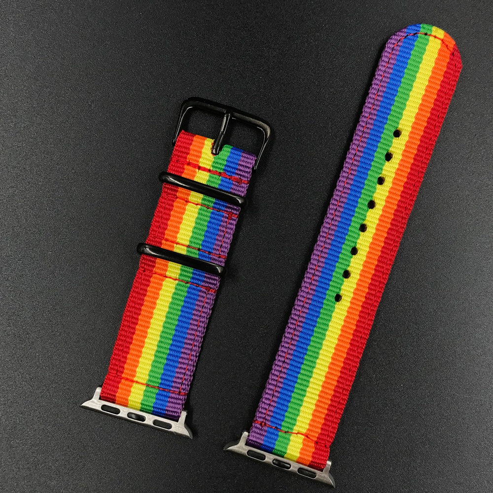 Canvas Nylon Rainbow Stripe AppleWatch4 Representative Strap