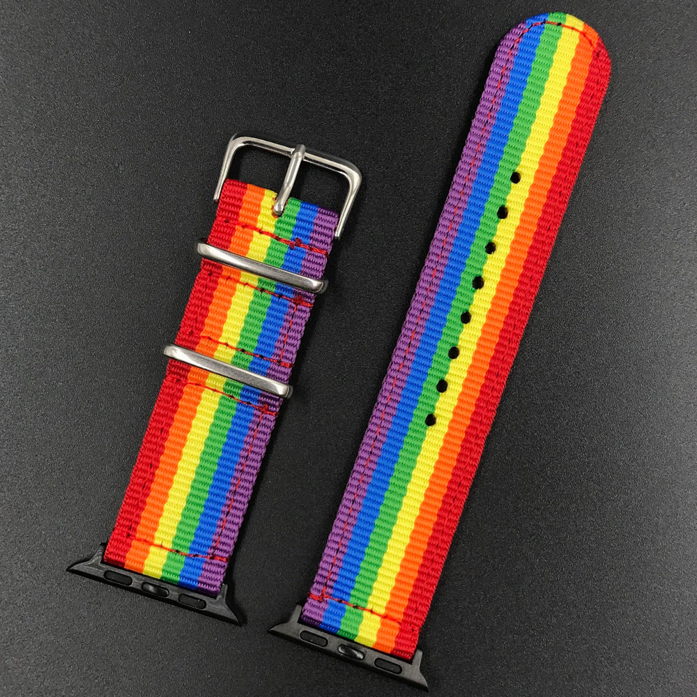 Canvas Nylon Rainbow Stripe AppleWatch4 Representative Strap