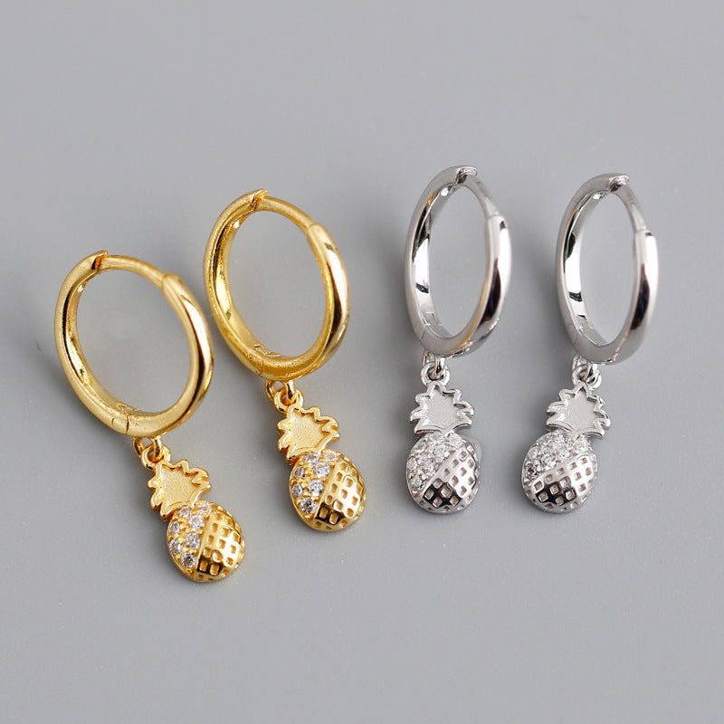Light Luxury Fashion Diamond Pineapple Shape s925 Sterling Silver Stud Earrings