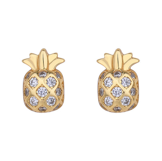 S925 Sterling Silver Gold Pineapple Earrings Female Students Simple Wild Earrings