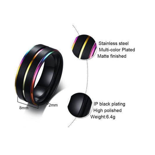 Rainbow Jewelry European And American Style Men's Stainless Steel Bare Body Ring Black Color
