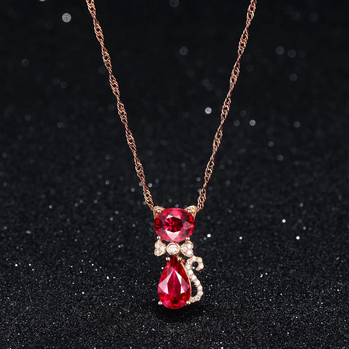 Cute Pet Kitten Rose Red Gem Color Treasure Pendant Female Clavicle Chain