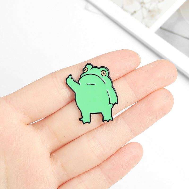 Cartoon Funny Creative Vertical Middle Finger Frog Alloy Brooch, Drip Paint Enamel Middle Finger Frog Brooch Accessories