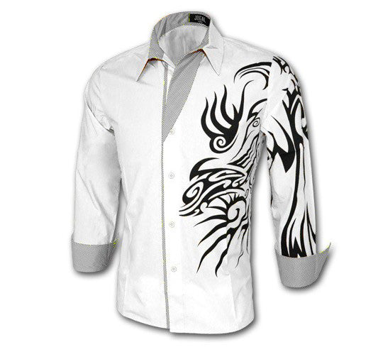 Chinese Style Dragon Print Shirt Long Sleeves