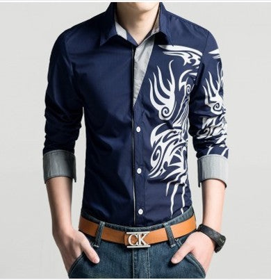 Chinese Style Dragon Print Shirt Long Sleeves