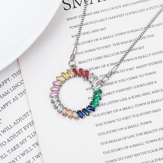Geometric Round Rainbow Color Diamond Necklace