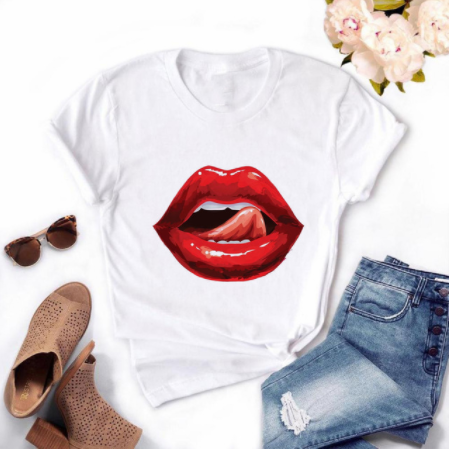 Zipper Lip Print Ladies Top T-shirt
