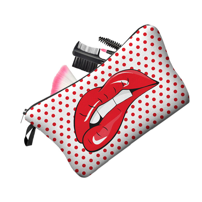 European and American polka dot red lip cosmetic bag cute girl heart portable storage bag toiletry bag manufacturer