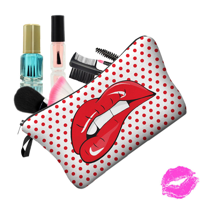 European and American polka dot red lip cosmetic bag cute girl heart portable storage bag toiletry bag manufacturer