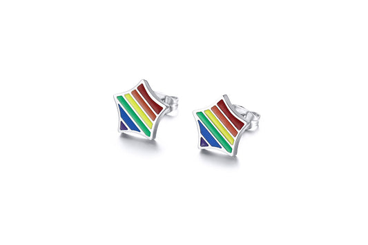 Stainless Steel Rainbow Five-Pointed Star Stud Earrings