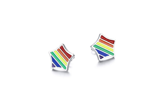 Stainless Steel Rainbow Five-Pointed Star Stud Earrings