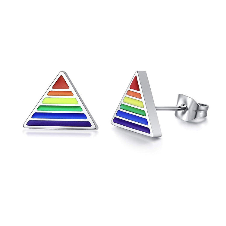 Titanium Steel Rainbow Geometric Triangle Earrings With Pride
