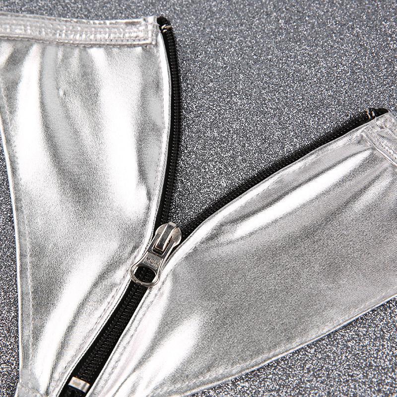 Women's front-opening leather pants T-pants abuse bondage adult products zipper thongs