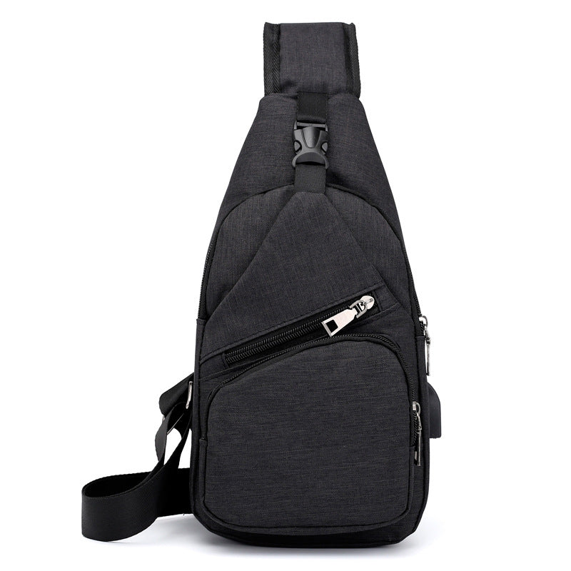 Canvas Sling Chest Shoulder Bag with USB Charging Port