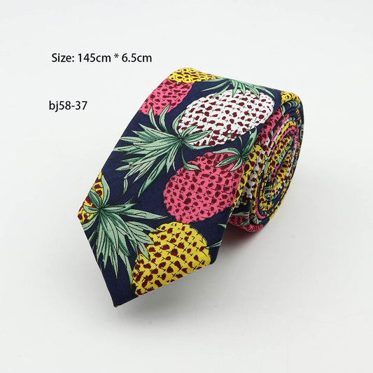 Korean Casual Men'S 7Cm Printed Tie, Pineapple Flower Tie, Cross-Border Source Manufacturer Wholesale