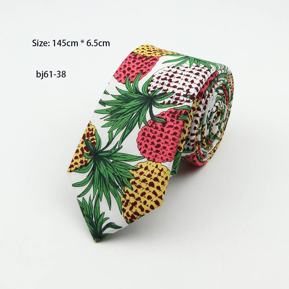 Korean Casual Men'S 7Cm Printed Tie, Pineapple Flower Tie, Cross-Border Source Manufacturer Wholesale
