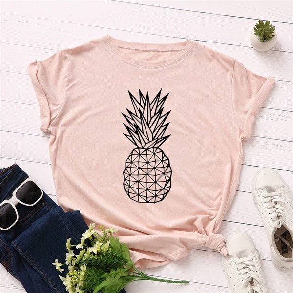 Pineapple Print Short-Sleeved T-Shirt